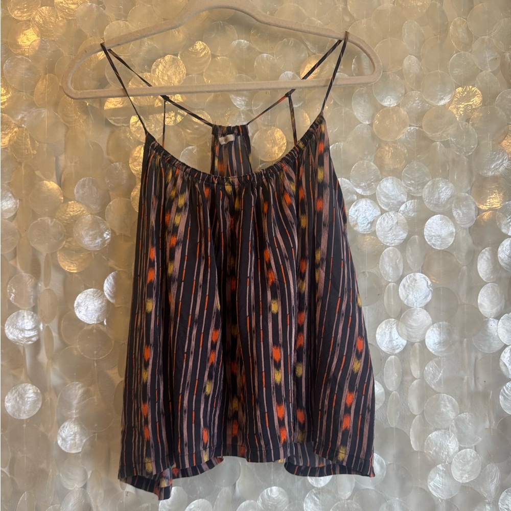 Ecote Blue, Brown and Orange Silk Tank